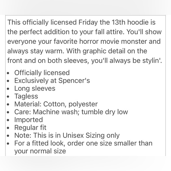 Friday the 13th Hoodie from Spencer’s - Size Small HALLOWEEN - Picture 5 of 6